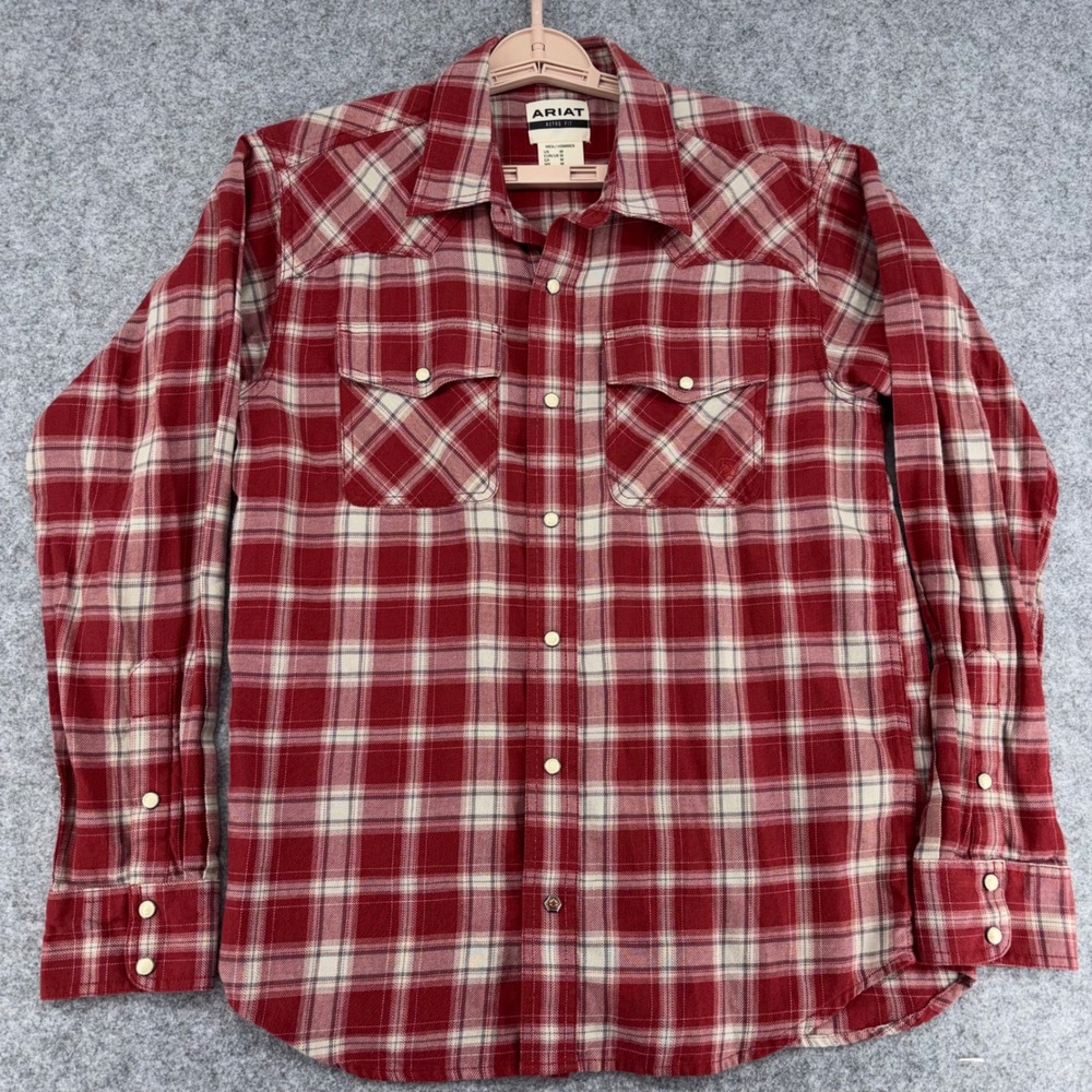 Ariat Mens Holton Retro Fit Red Plaid Western Snap Long Sleeve Shirt 10046289 M